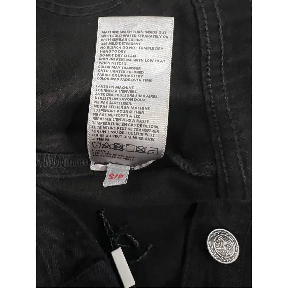 L'AGENCE Women's Black Long Sleeve Yari Collarless Jean Jacket Small NWOT